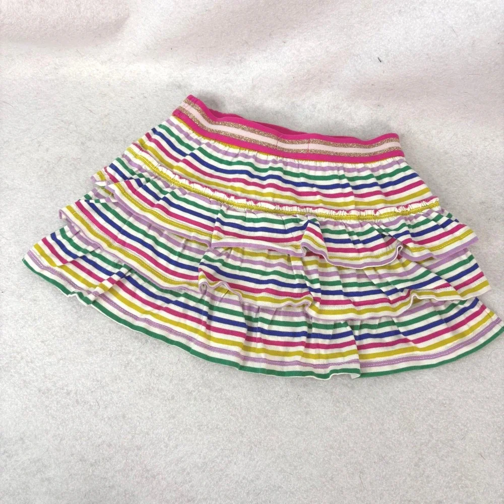 Boden Multi Striped Tiered Ruffle Cotton Skort Girls 5-6Y Rainbow Sparkle Preppy